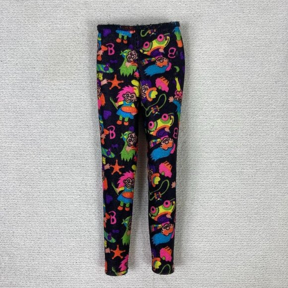 Vintage Barbie Doll Leggings Pants 90s Style Handmade Neon Troll Cartoon Pattern - Picture 1 of 7
